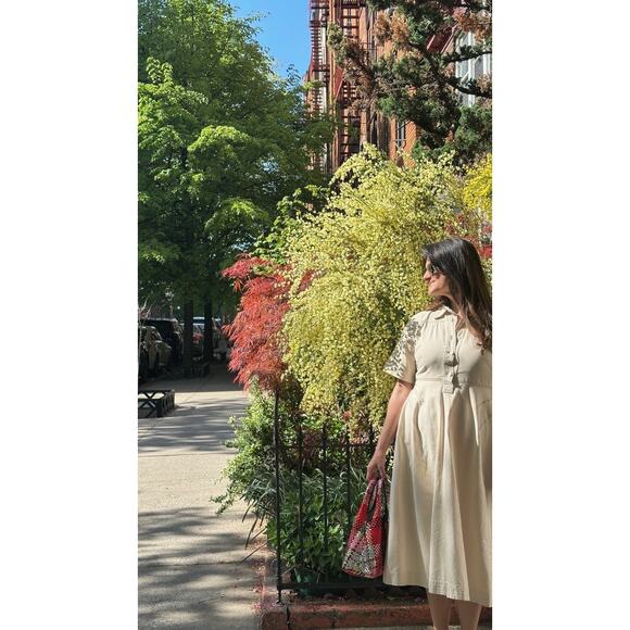 ROSETTA GETTY x RTR Beige Twill Collared Short Sleeve Bone Stitching Dress 0 - Picture 12 of 14